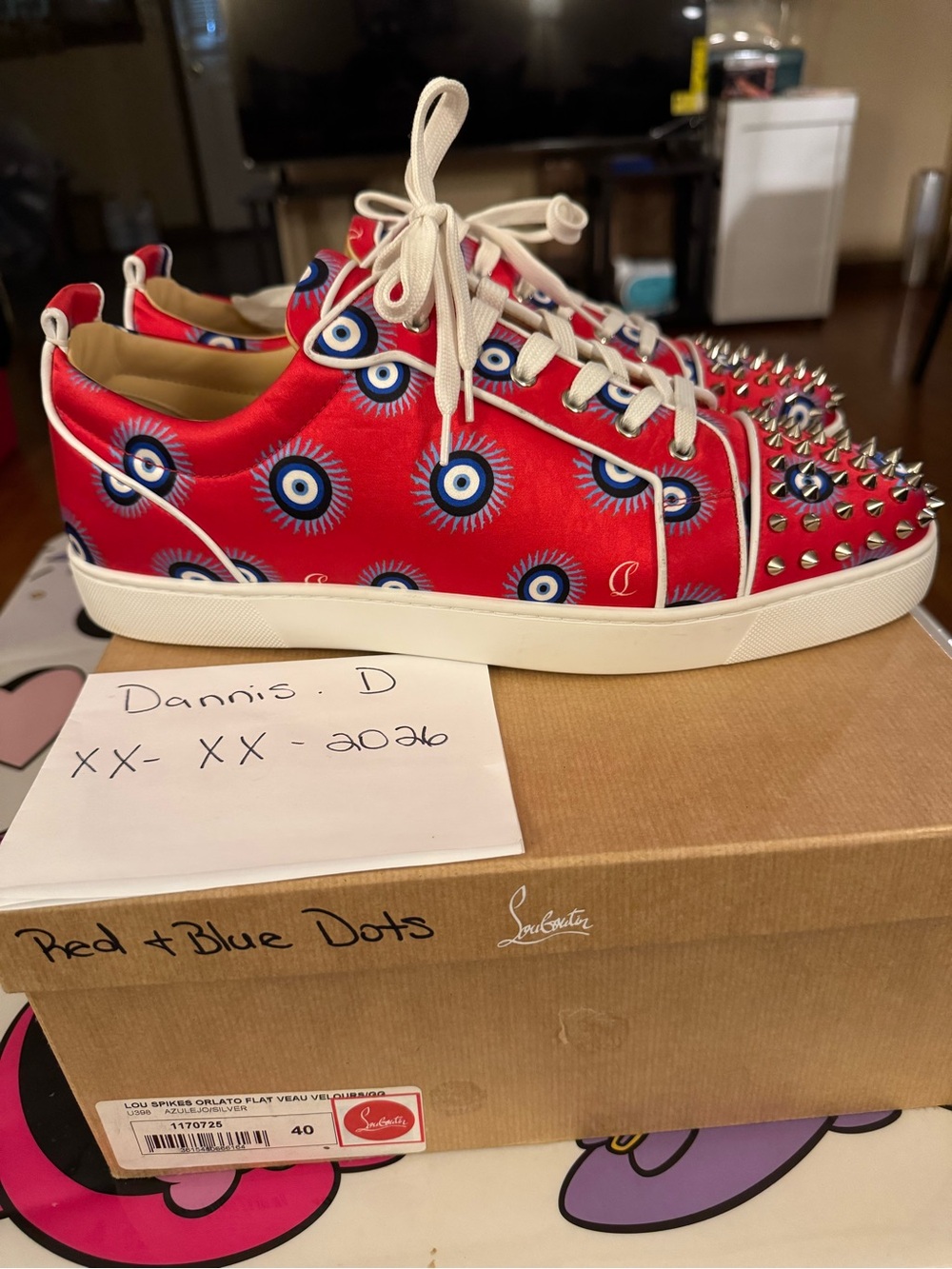 Christian Louboutin Red Spiked Low-Top Sneakers